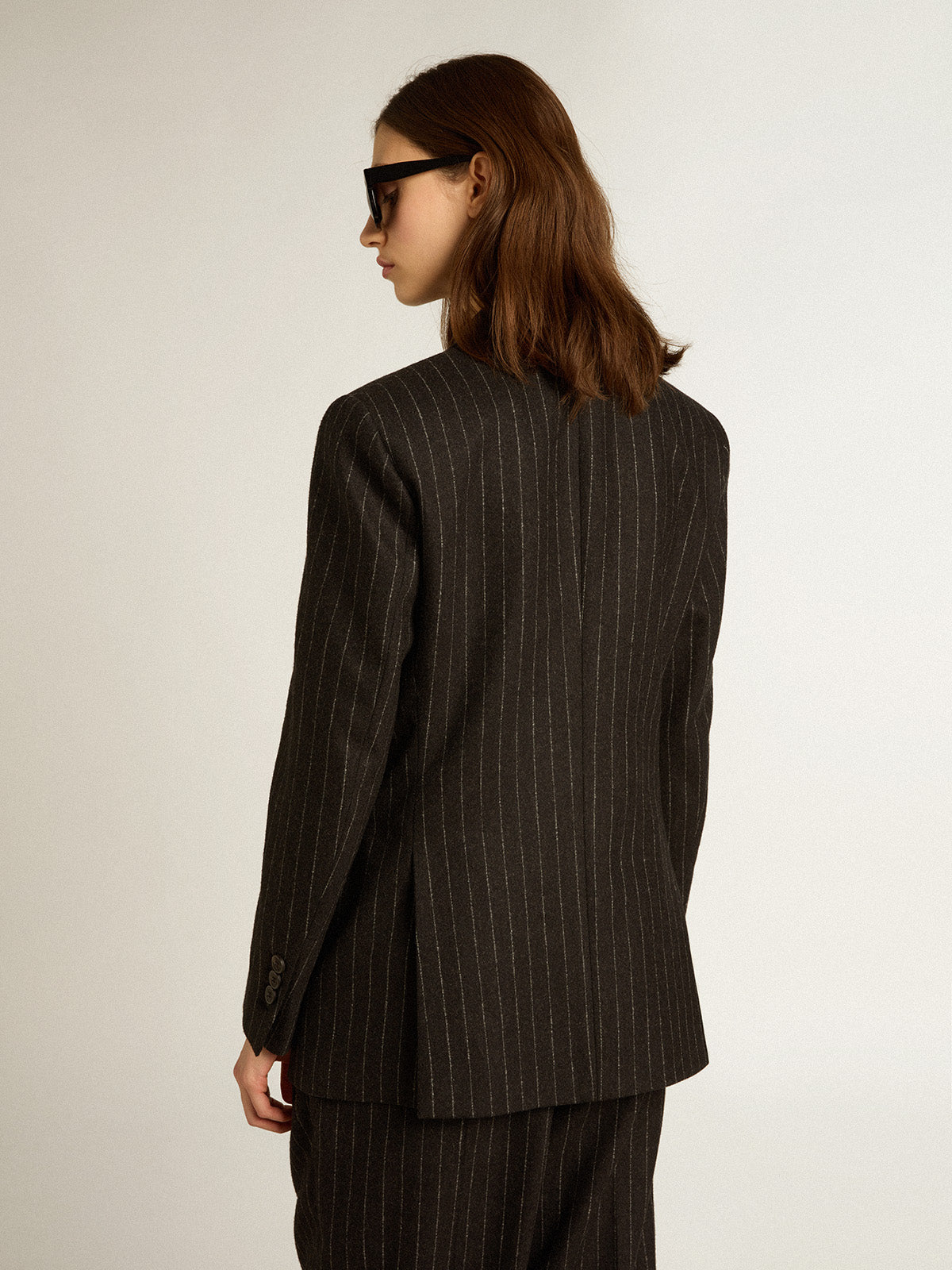 Women's double-breasted blazer in gray melange wool| Golden Goose