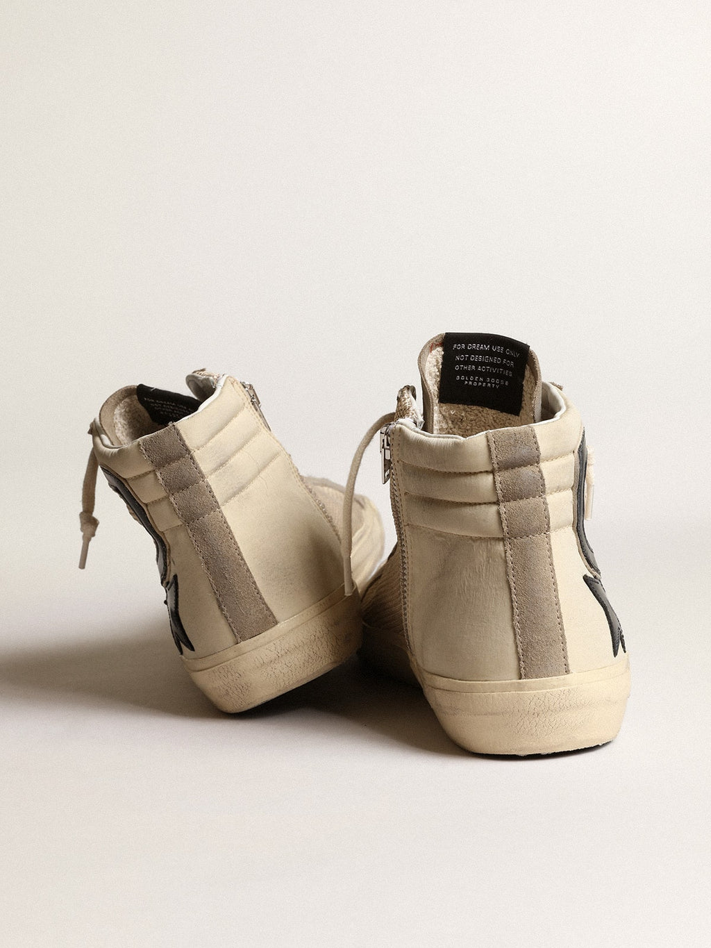 Slide in beige mesh and nylon with blue leather star and flash| Golden Goose