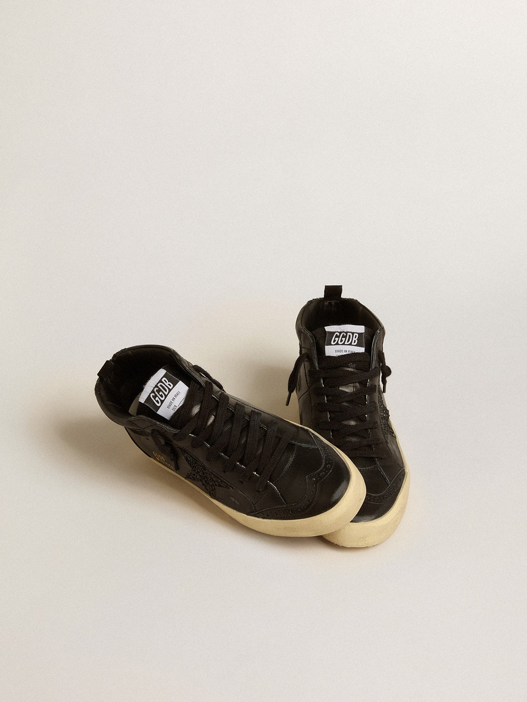 Women's Mid Star in black nappa with black glitter star and suede flash| Golden Goose