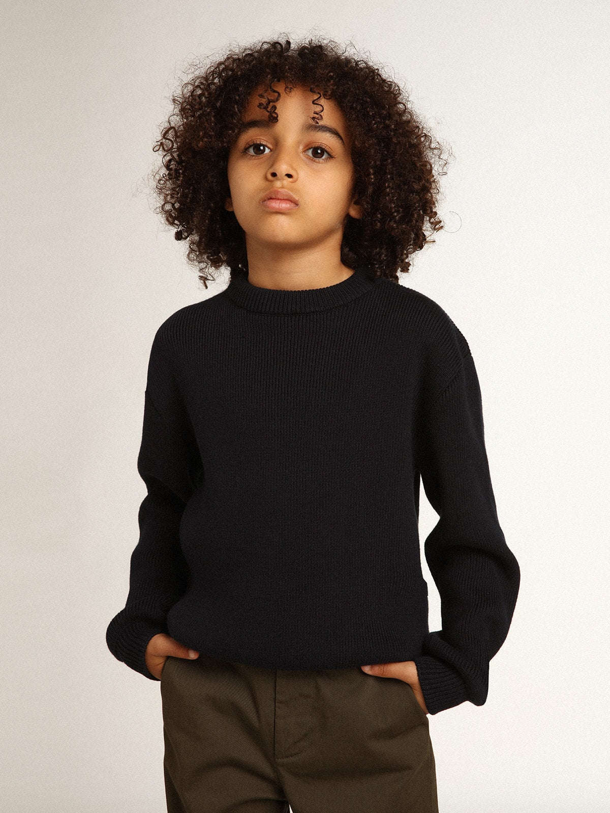 Round-neck sweater in dark blue cotton| Golden Goose