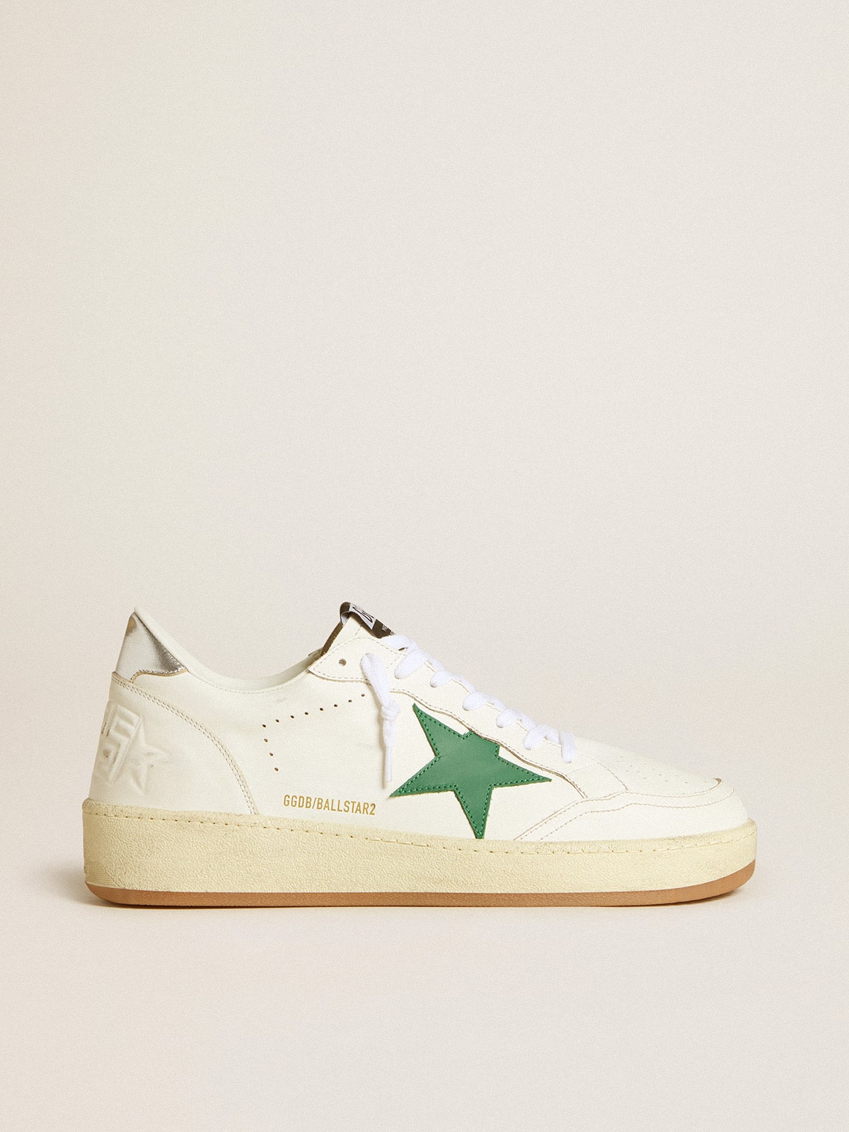 Men's Ball Star 2 with green leather star and metallic leather heel tab| Golden Goose