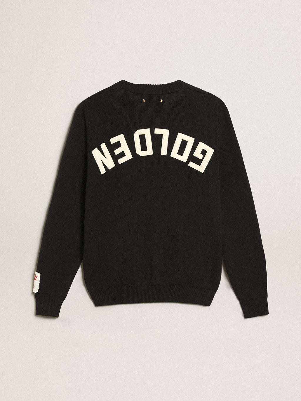 Women's round-neck sweater in dark blue cotton with logo on the back| Golden Goose