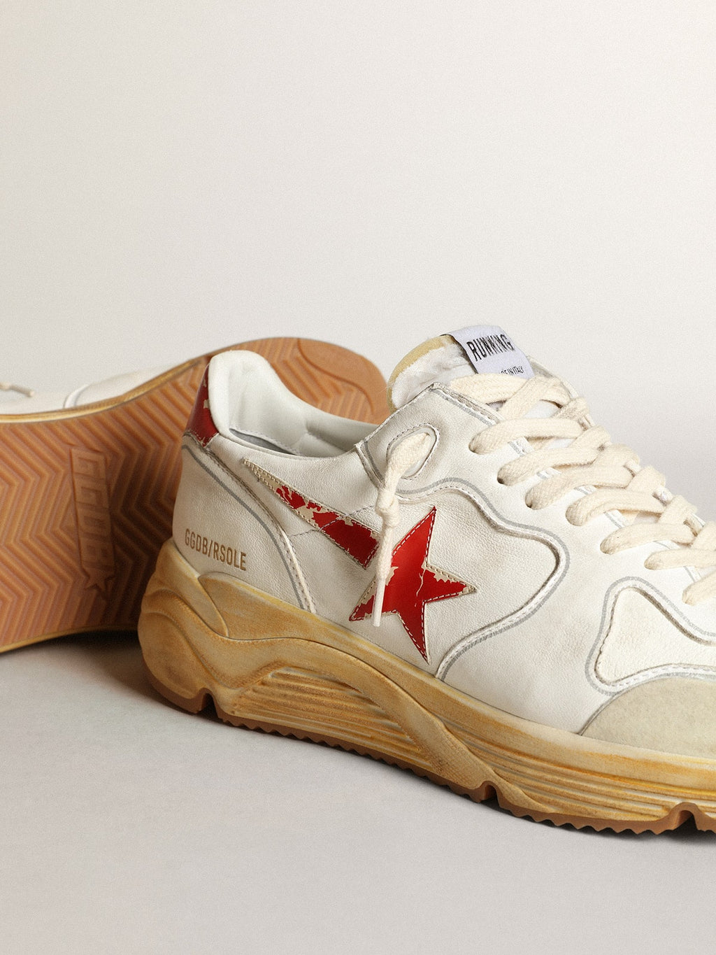 Men's Running Sole with leather star and heel tab with red print| Golden Goose