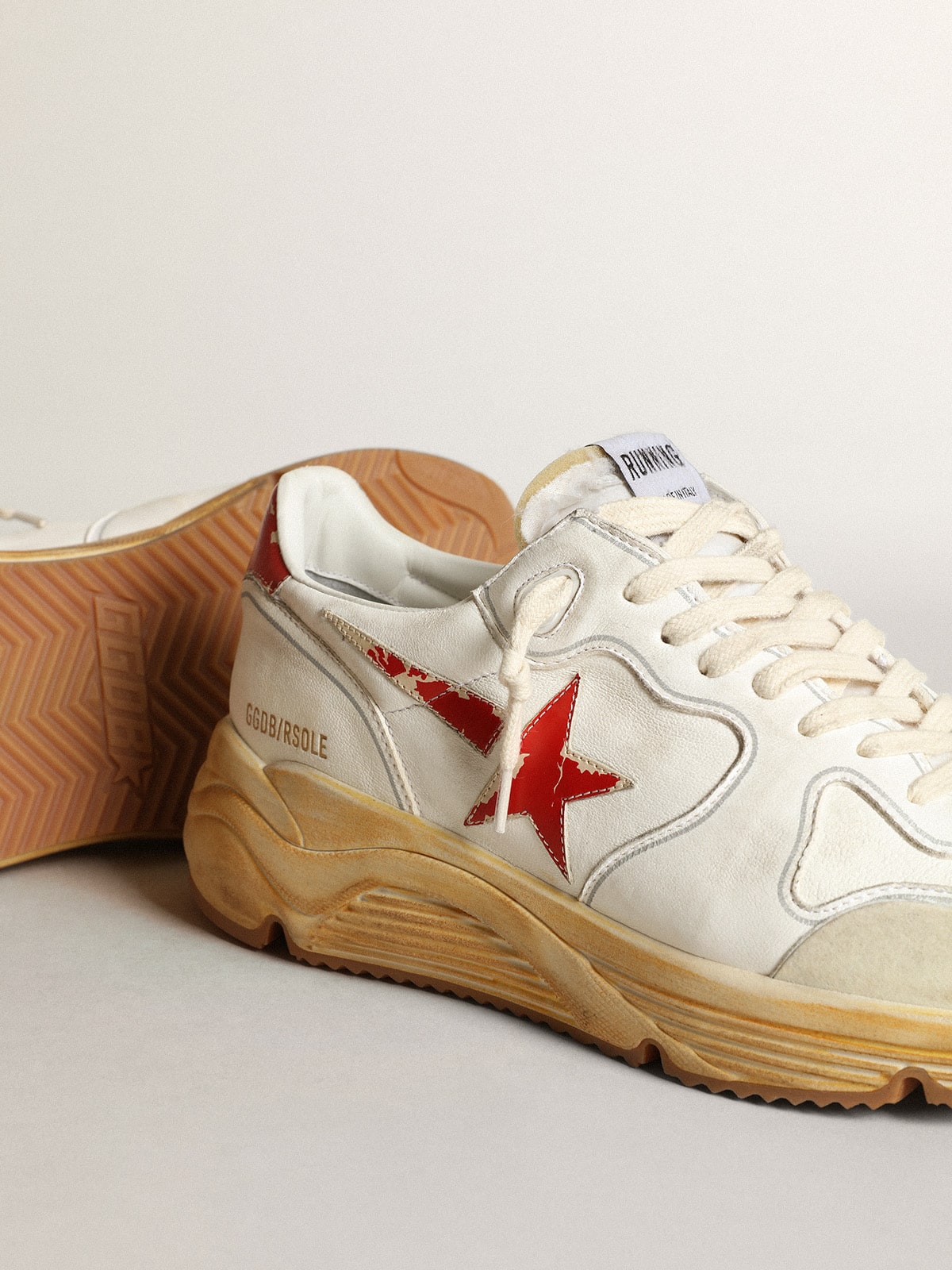 Men's Running Sole with leather star and heel tab with red print| Golden Goose