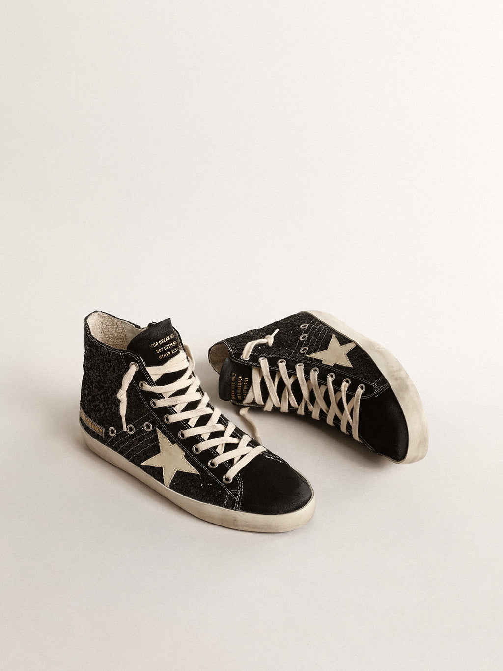 Francy Penstar LTD in glitter with ivory star and black heel tab| Golden Goose