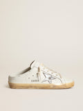 Super-Star Sabots in white leather with silver metallic leather star| Golden Goose