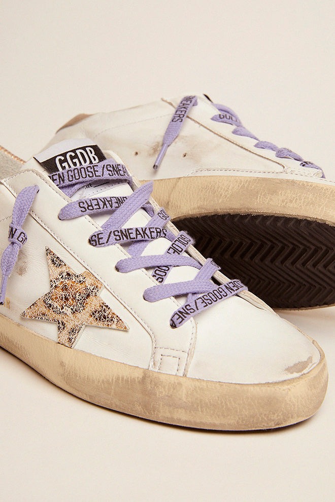 Super-Star with leo-print suede star and sand corduroy-effect heel tab| Golden Goose