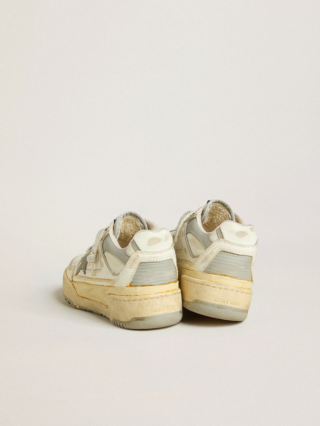 Women's Forty2 in white leather with laces with Swarovski crystals and gray star| Golden Goose