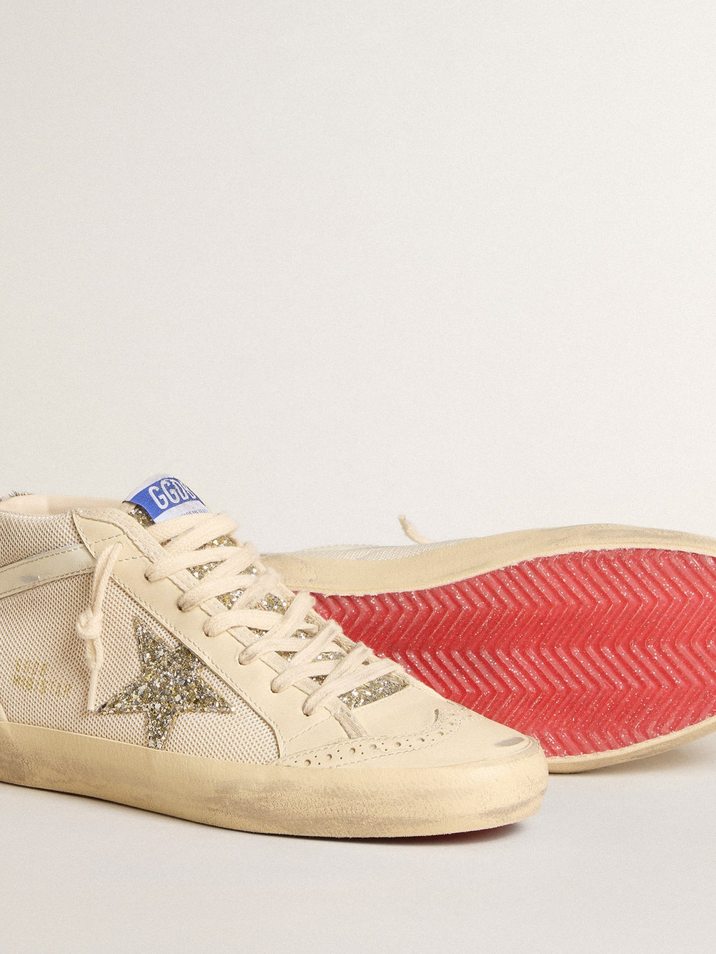 Women's Mid Star in mesh with platinum glitter star and white leather flash| Golden Goose