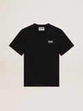 Men's black T-shirt with contrasting white logo and star| Golden Goose