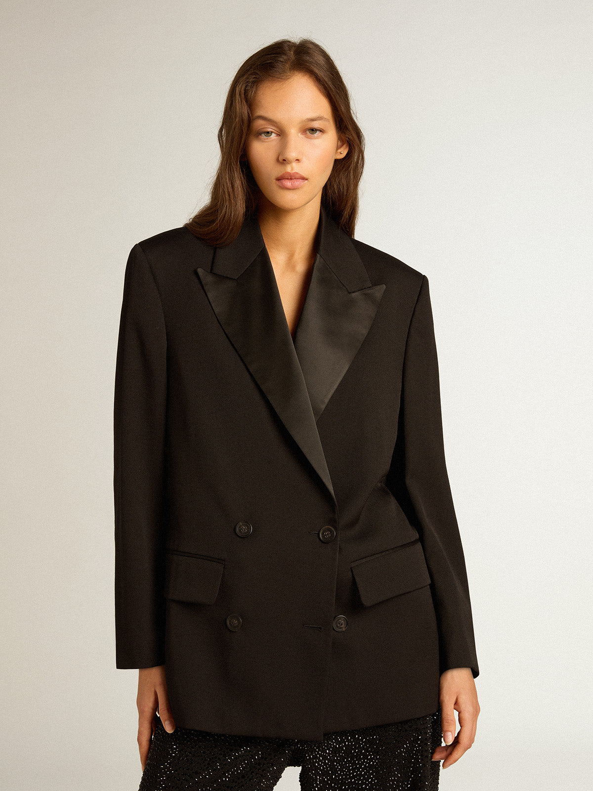Women's tuxedo jacket in black wool gabardine| Golden Goose
