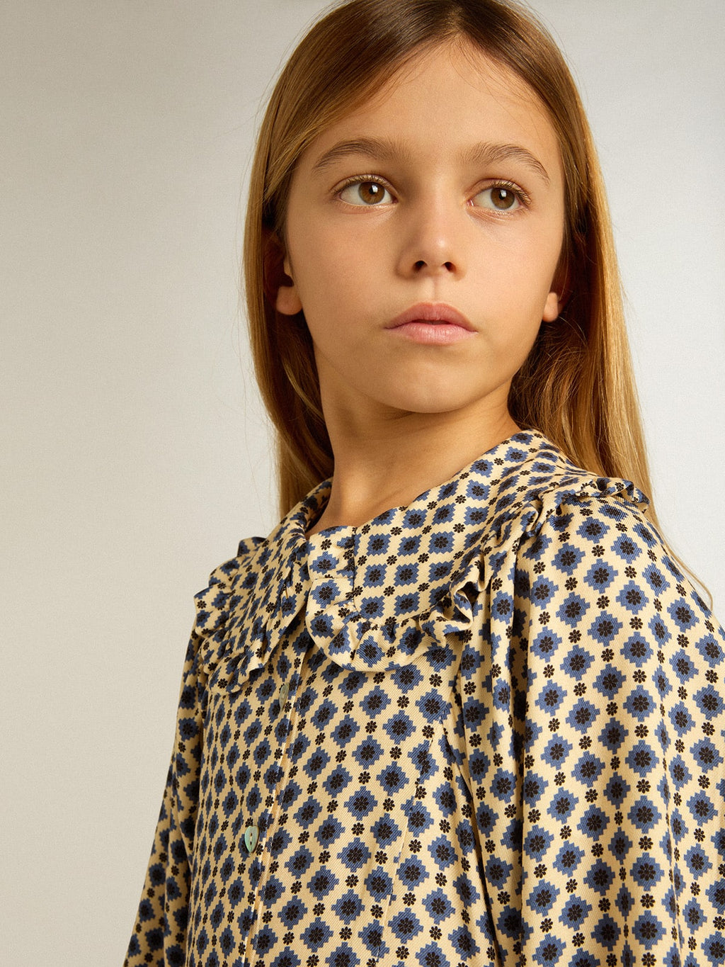 Girls' dress with geometric print and removable collar| Golden Goose