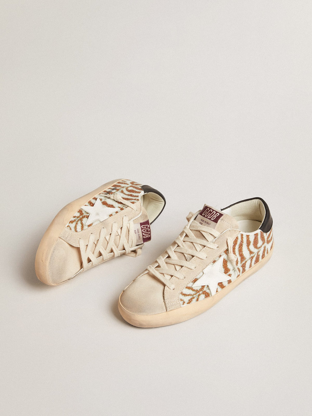 Super-Star LTD in zebra-effect Swarovski with a white leather star| Golden Goose