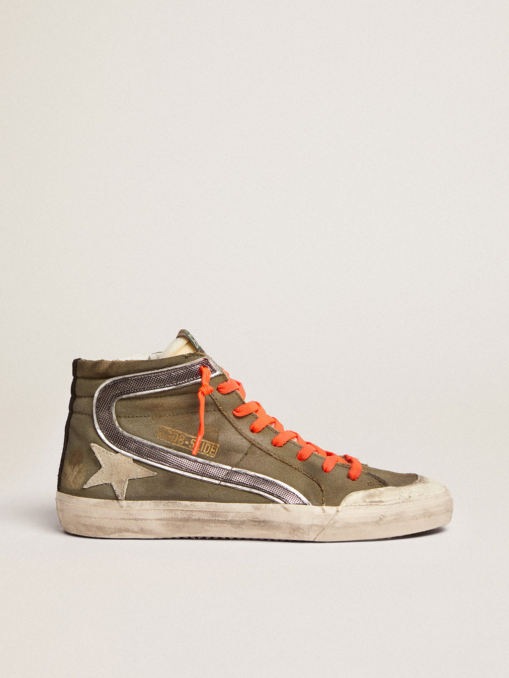 Slide Penstar in army green canvas with an ice-colored star| Golden Goose