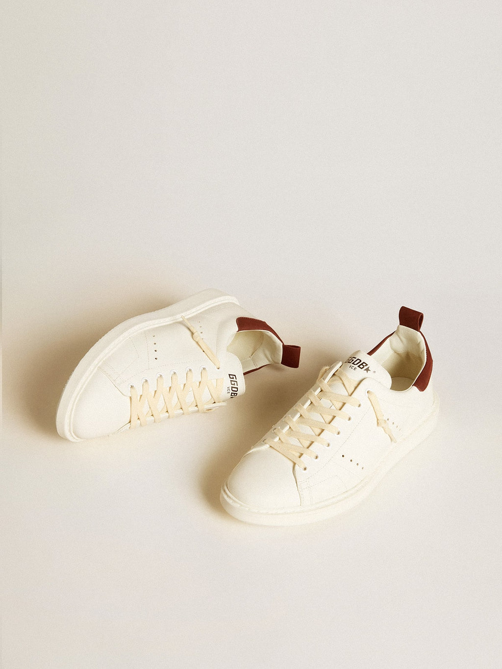Men's Starter LTD in white leather with burgundy nubuck heel tab| Golden Goose