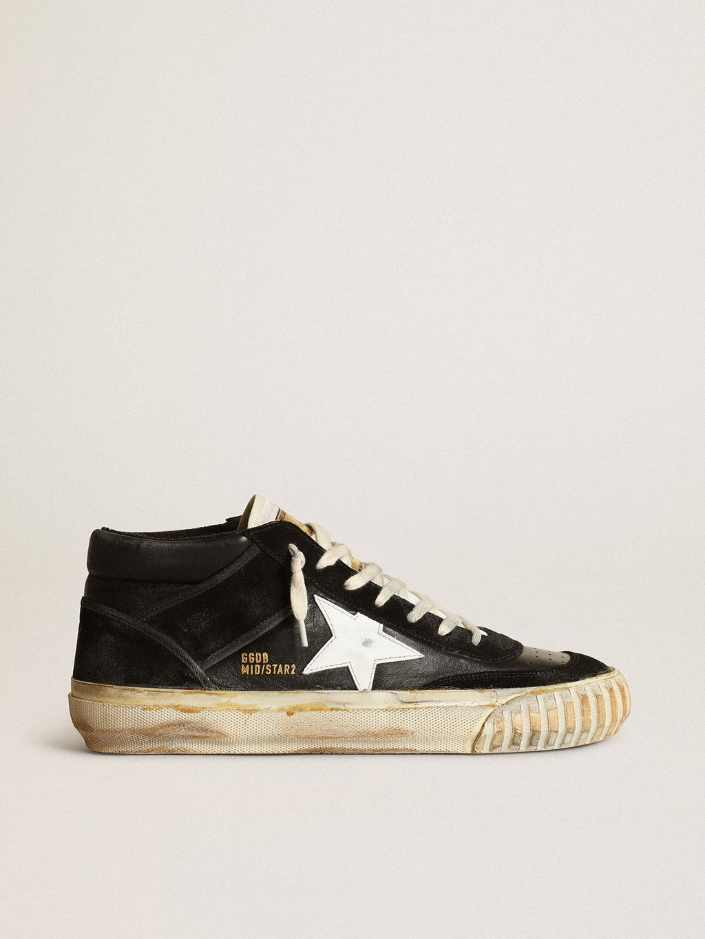 Men's Mid Star in black nappa and suede with white leather star| Golden Goose