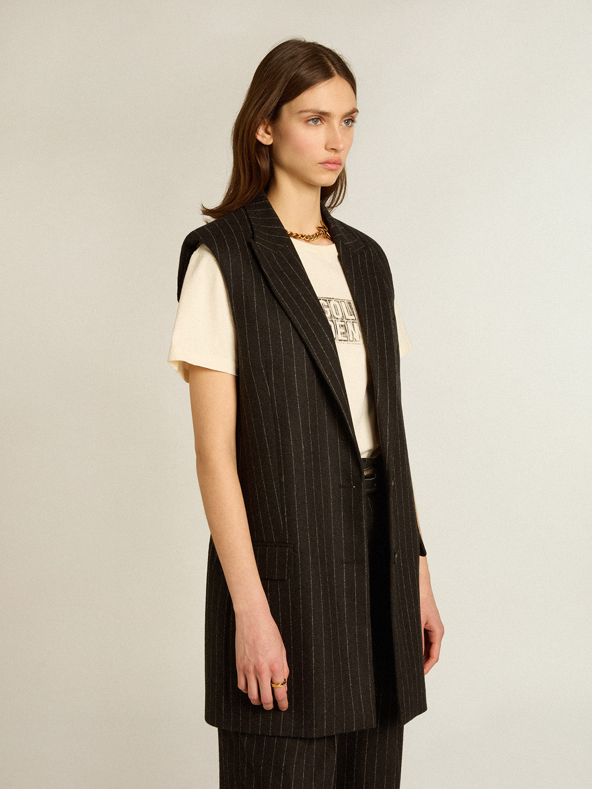 Women's vest in gray melange wool| Golden Goose