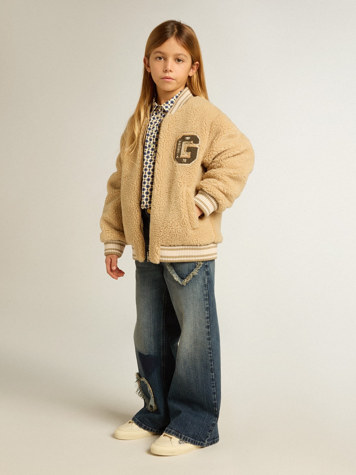 Girls' wide-leg jeans in blue denim| Golden Goose