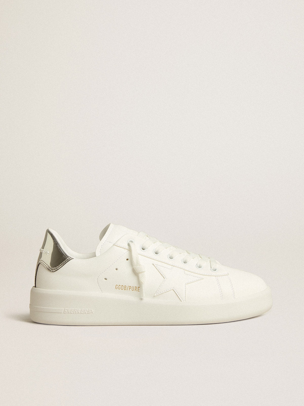 Men's bio-based Purestar with white star and mirror-effect heel tab| Golden Goose