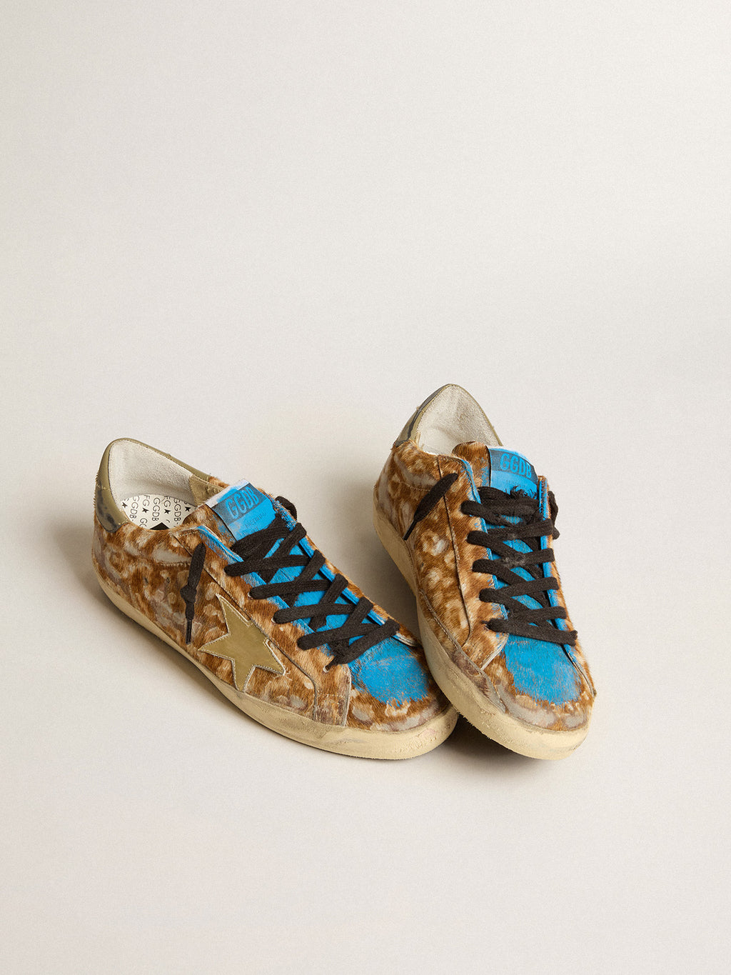 Men's Super-Star LAB in leopard pony skin with gold star and gray heel tab| Golden Goose