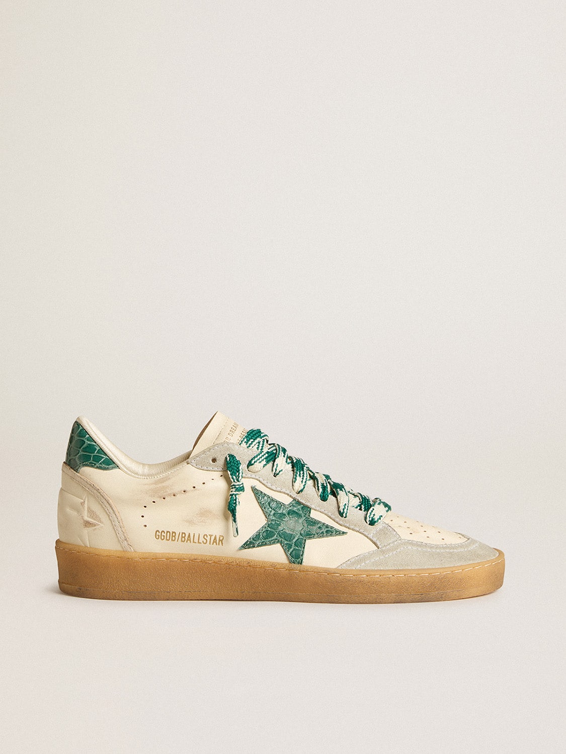 Women's Ball Star LTD in nappa with green crocodile-print leather star| Golden Goose