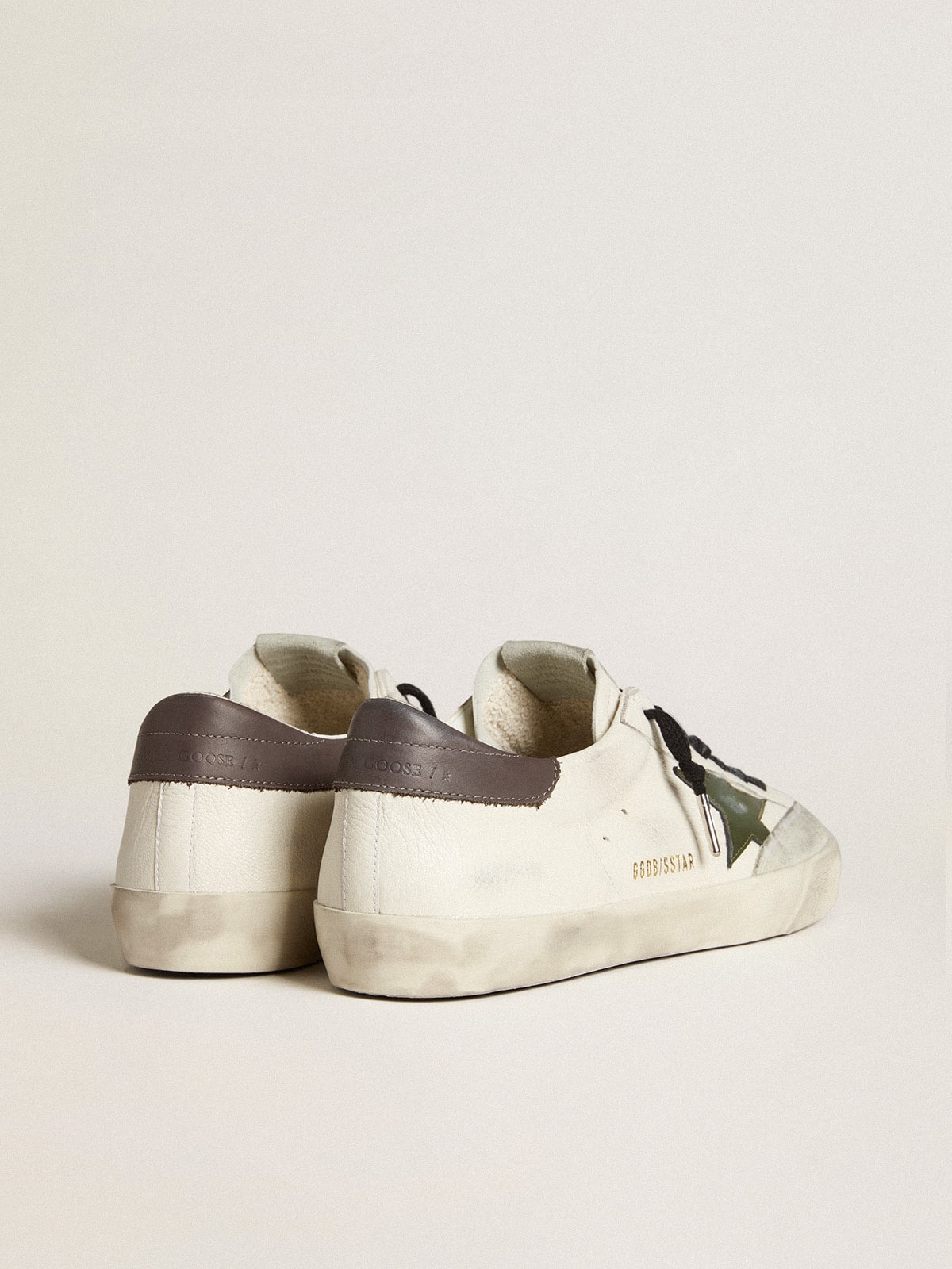 Men's Super-Star in nappa with green leather star and gray leather heel tab| Golden Goose