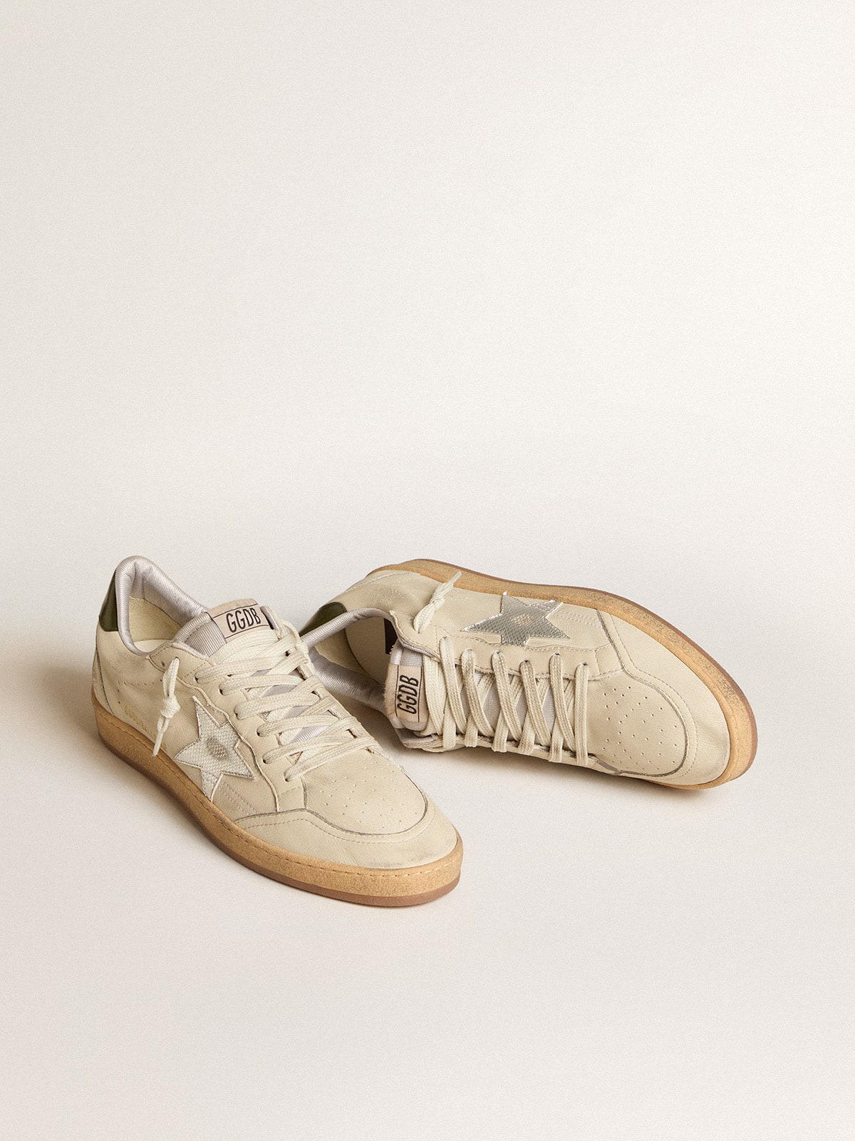 Men's Ball Star with silver leather star and green leather heel tab| Golden Goose