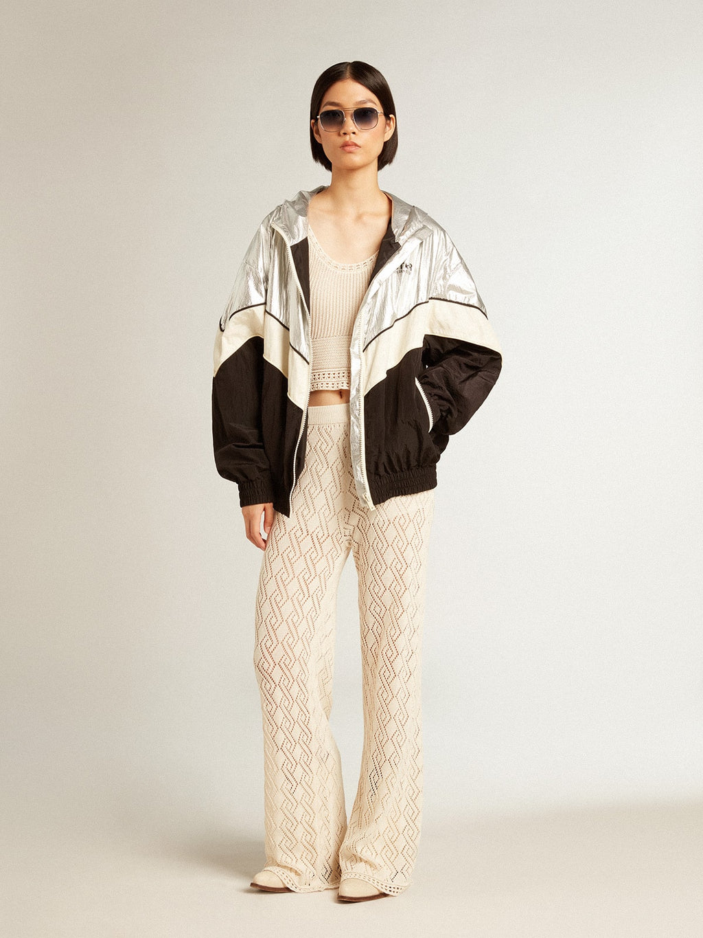 Women's ecru-colored pants| Golden Goose