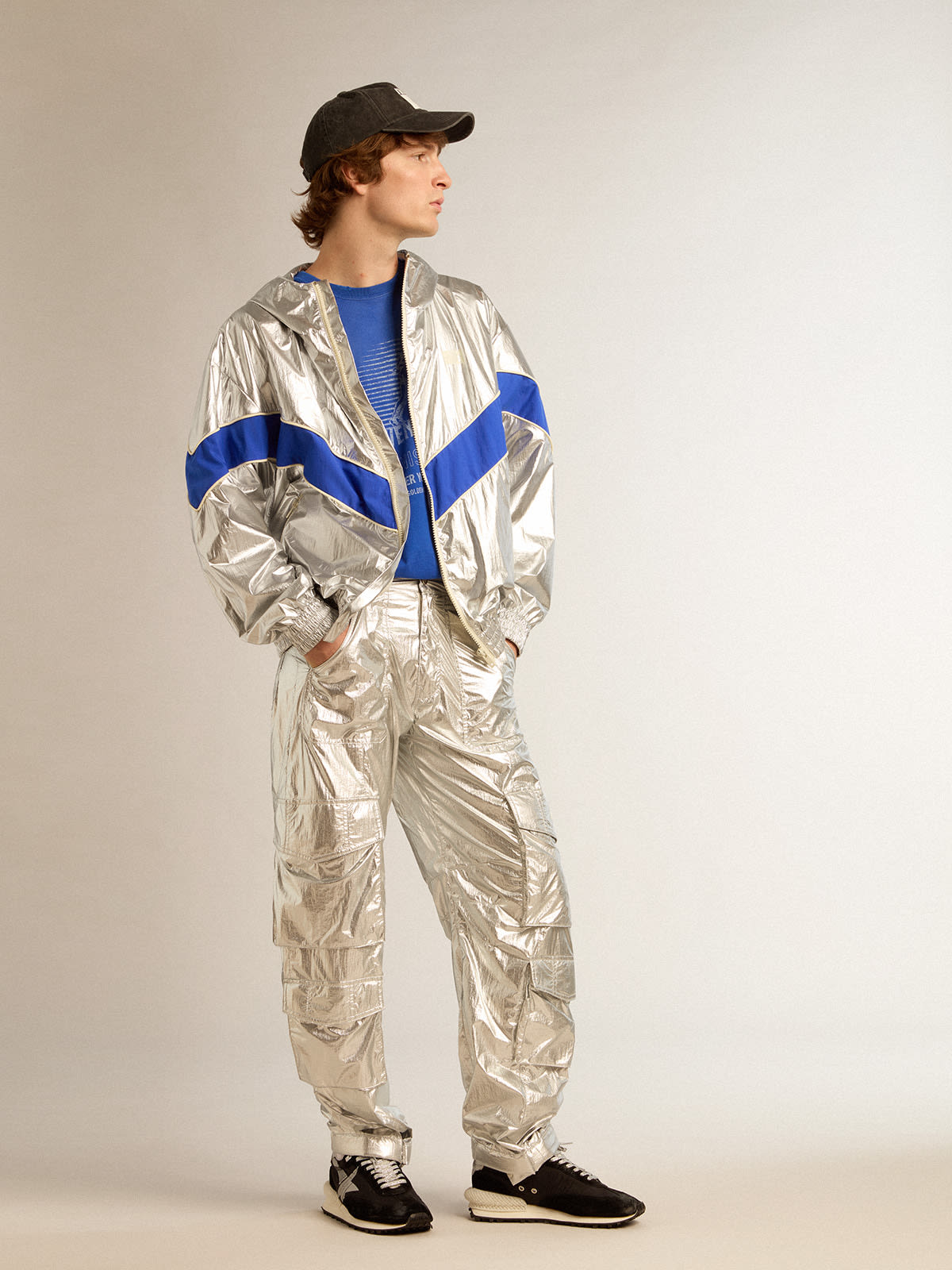Men's cargo pants in silver technical fabric| Golden Goose
