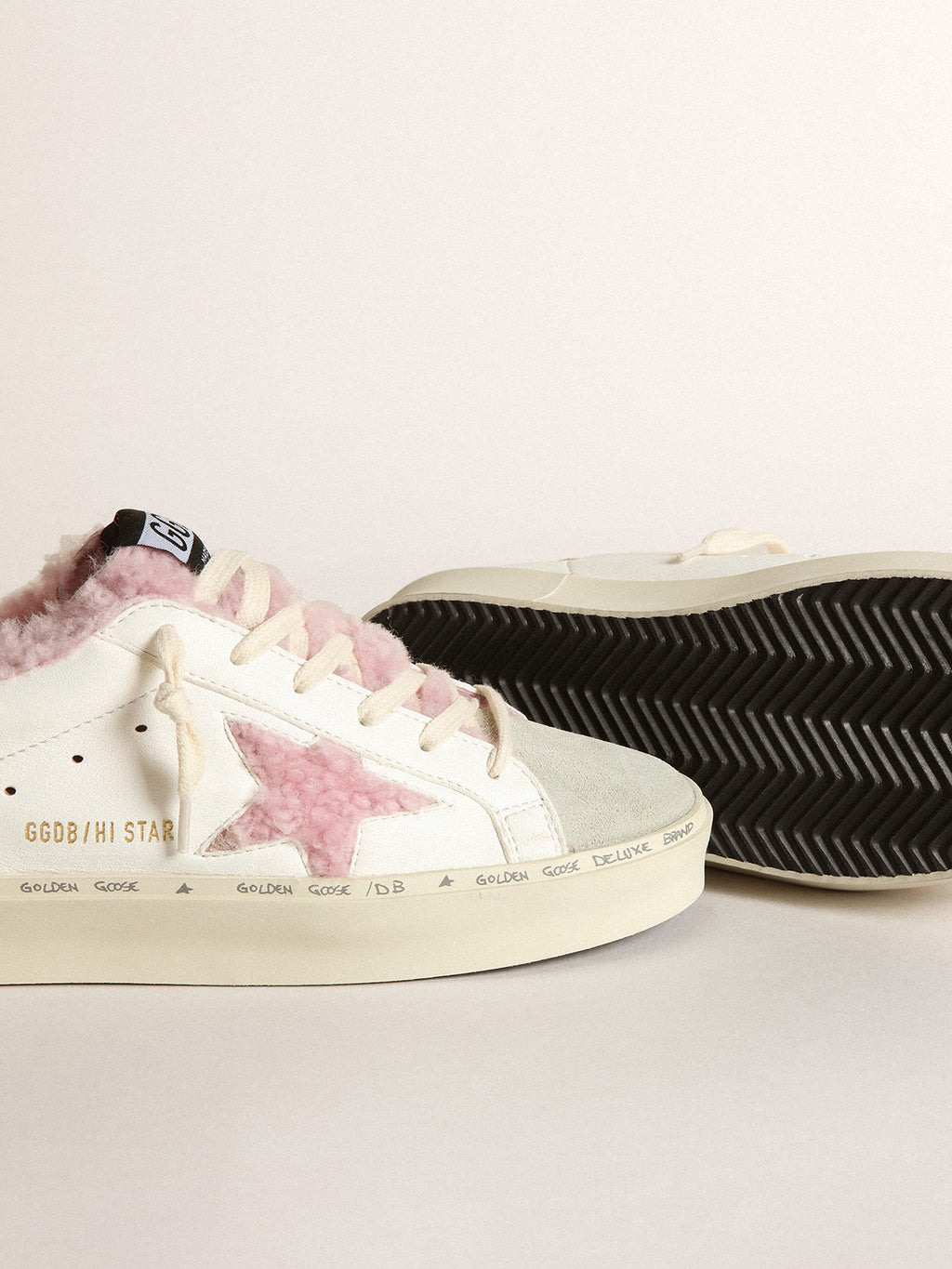 Hi Star in white nappa with pink shearling star and lining| Golden Goose