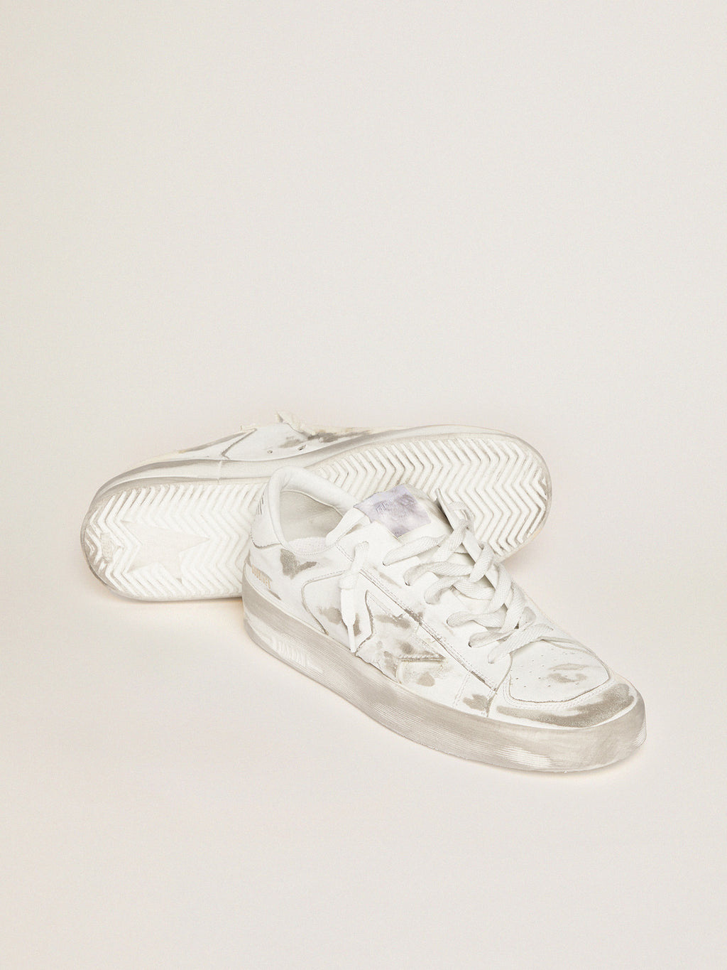 Men's Stardan in white leather with distressed effect| Golden Goose