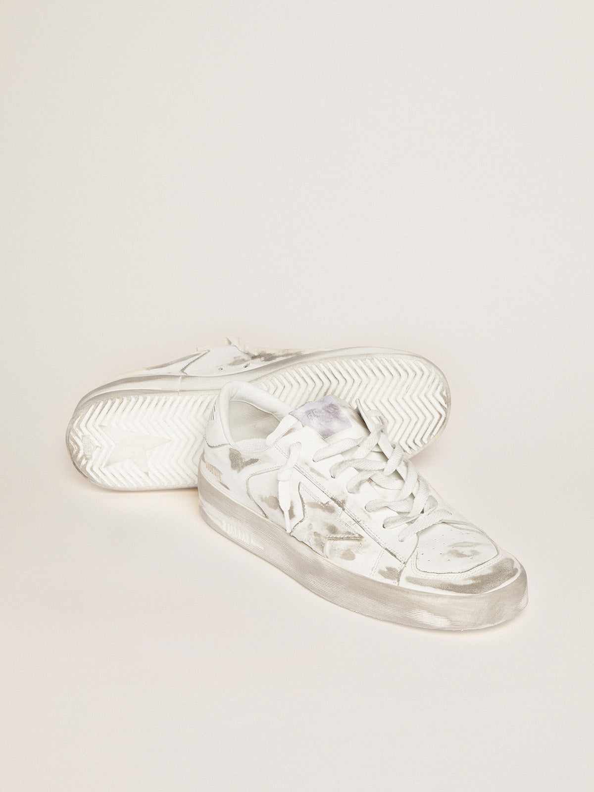 Men's Stardan in white leather with distressed effect| Golden Goose