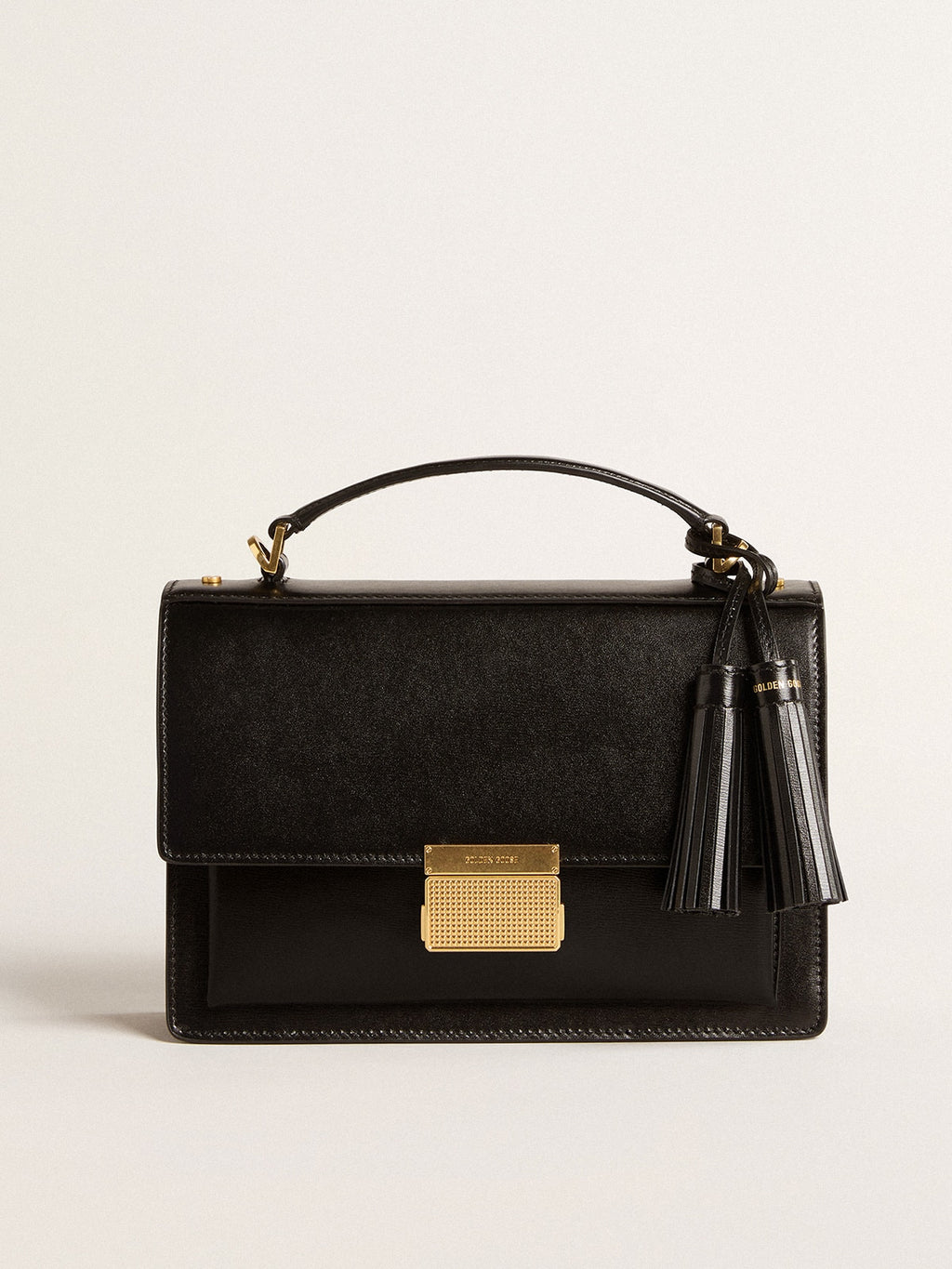 Venezia Bag in black boarded leather with gold details| Golden Goose
