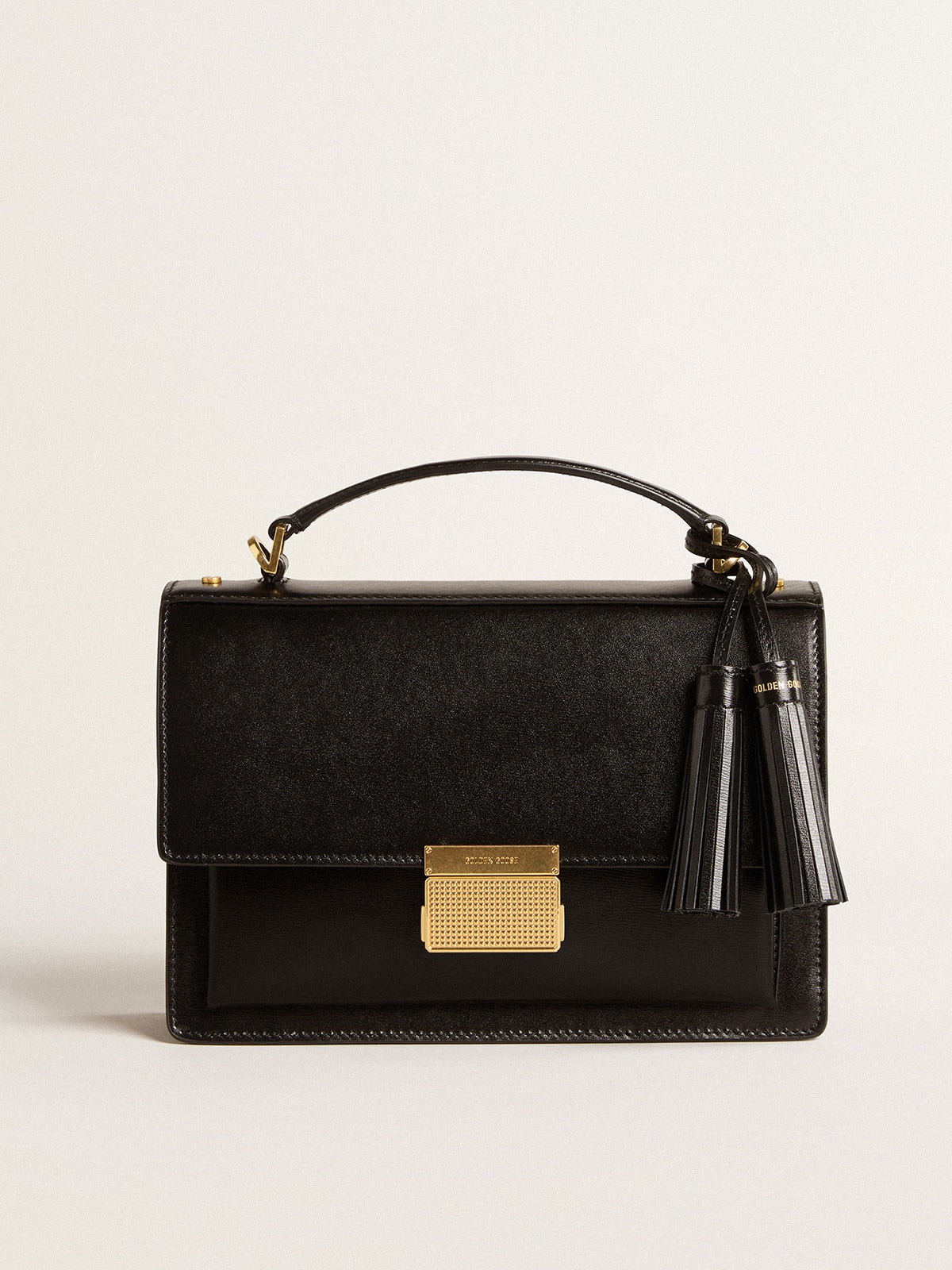 Venezia Bag in black boarded leather with gold details| Golden Goose