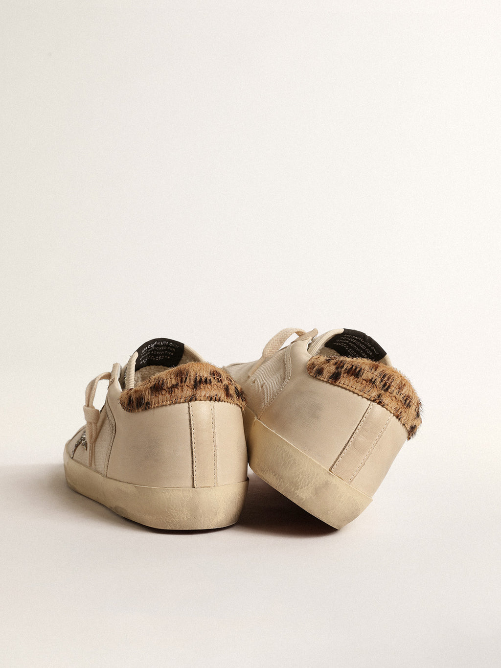 Super-Star in cream mesh with glitter star and leopard heel tab| Golden Goose