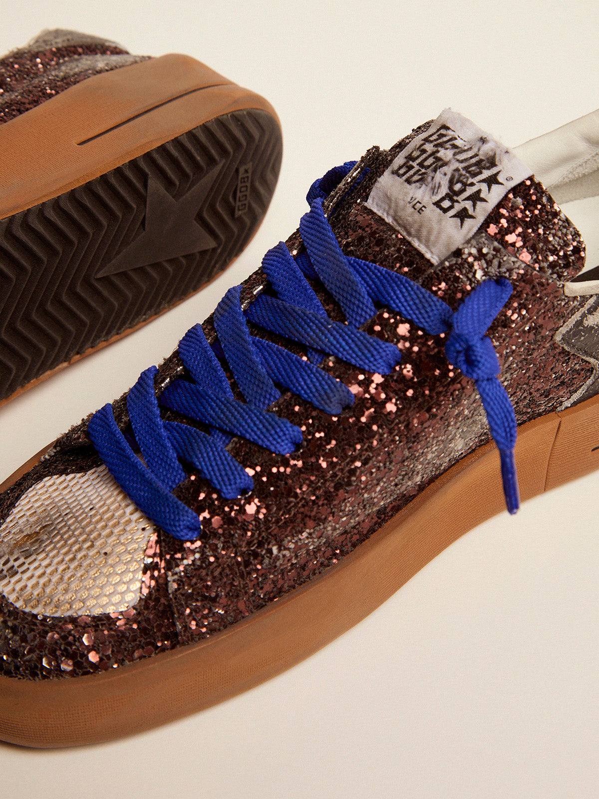 Women's Stardan LAB sneakers with brown glitter upper and black star| Golden Goose
