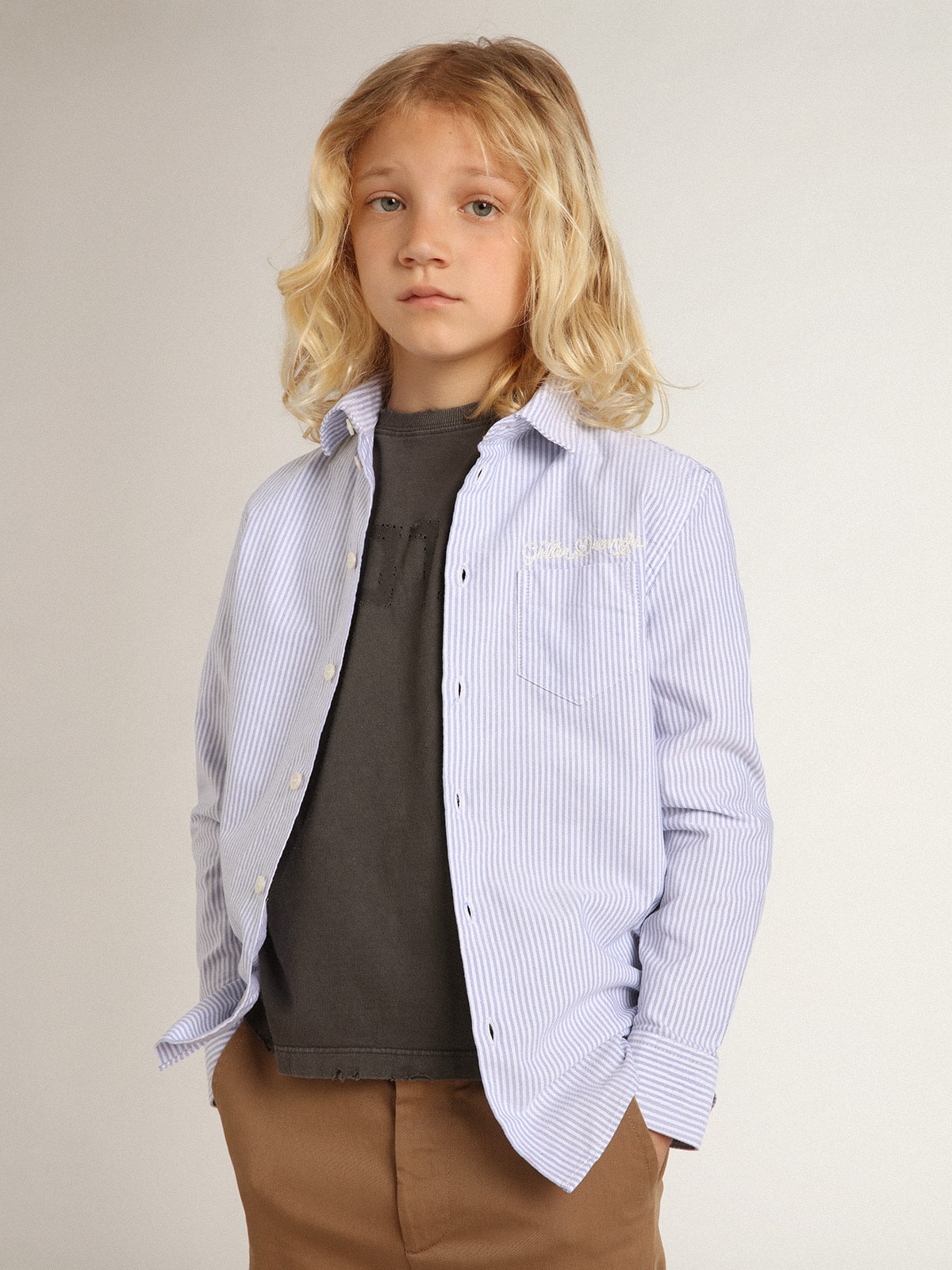 Boys' shirt with light blue stripes| Golden Goose