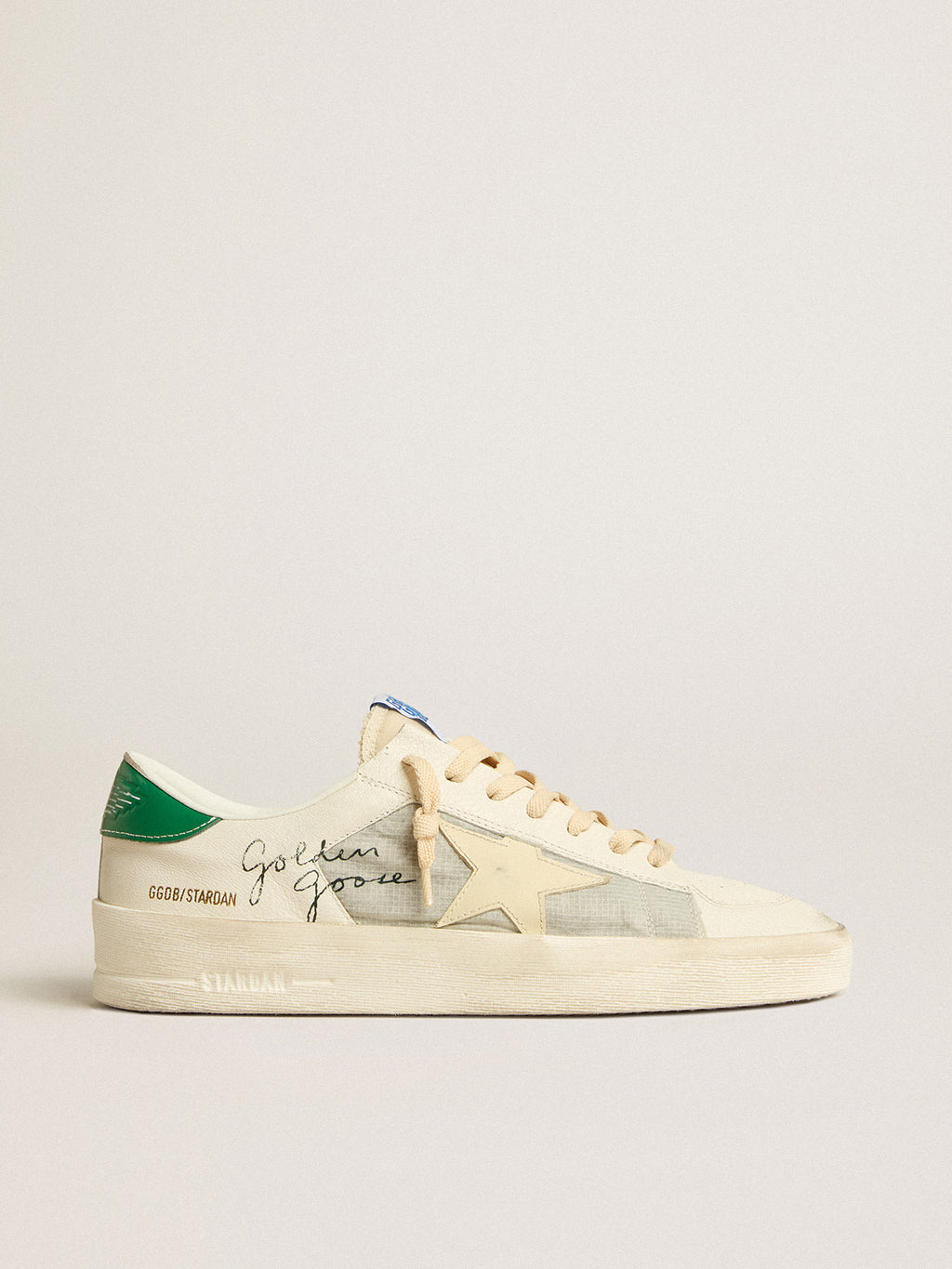 Stardan in nappa leather and ripstop fabric with cream star and green heel tab| Golden Goose