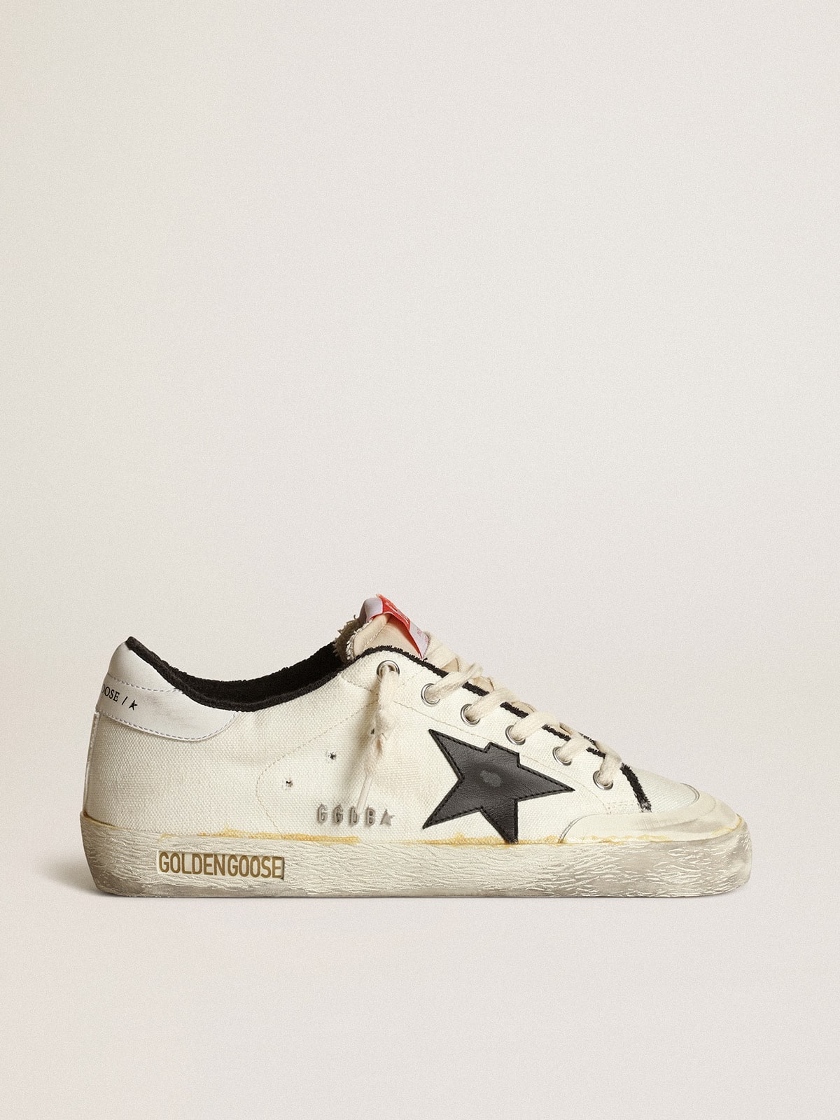 Women's Super-Star LTD in beige canvas with black star| Golden Goose