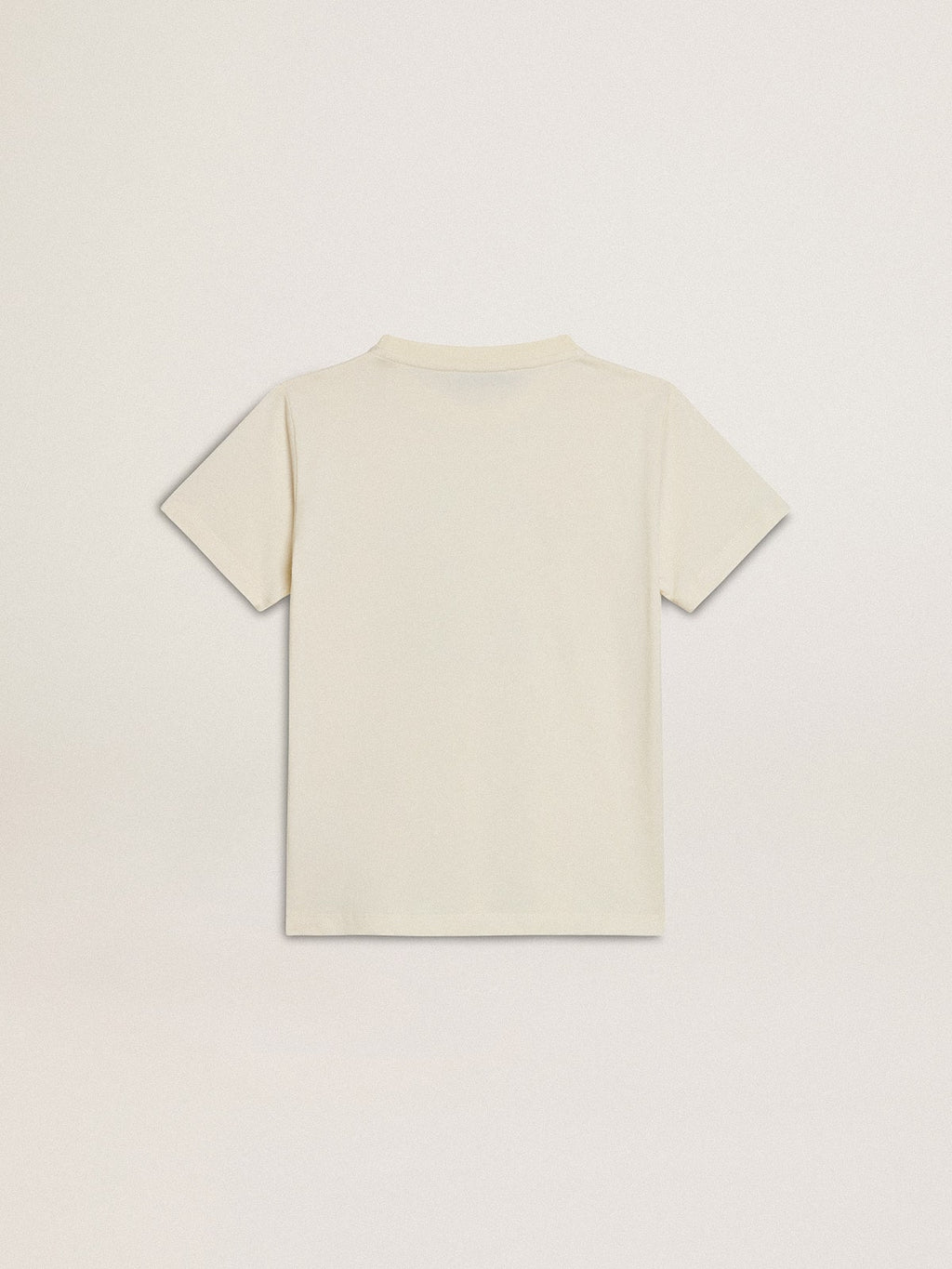 Boys' T-shirt in worn white with multicolor lettering| Golden Goose