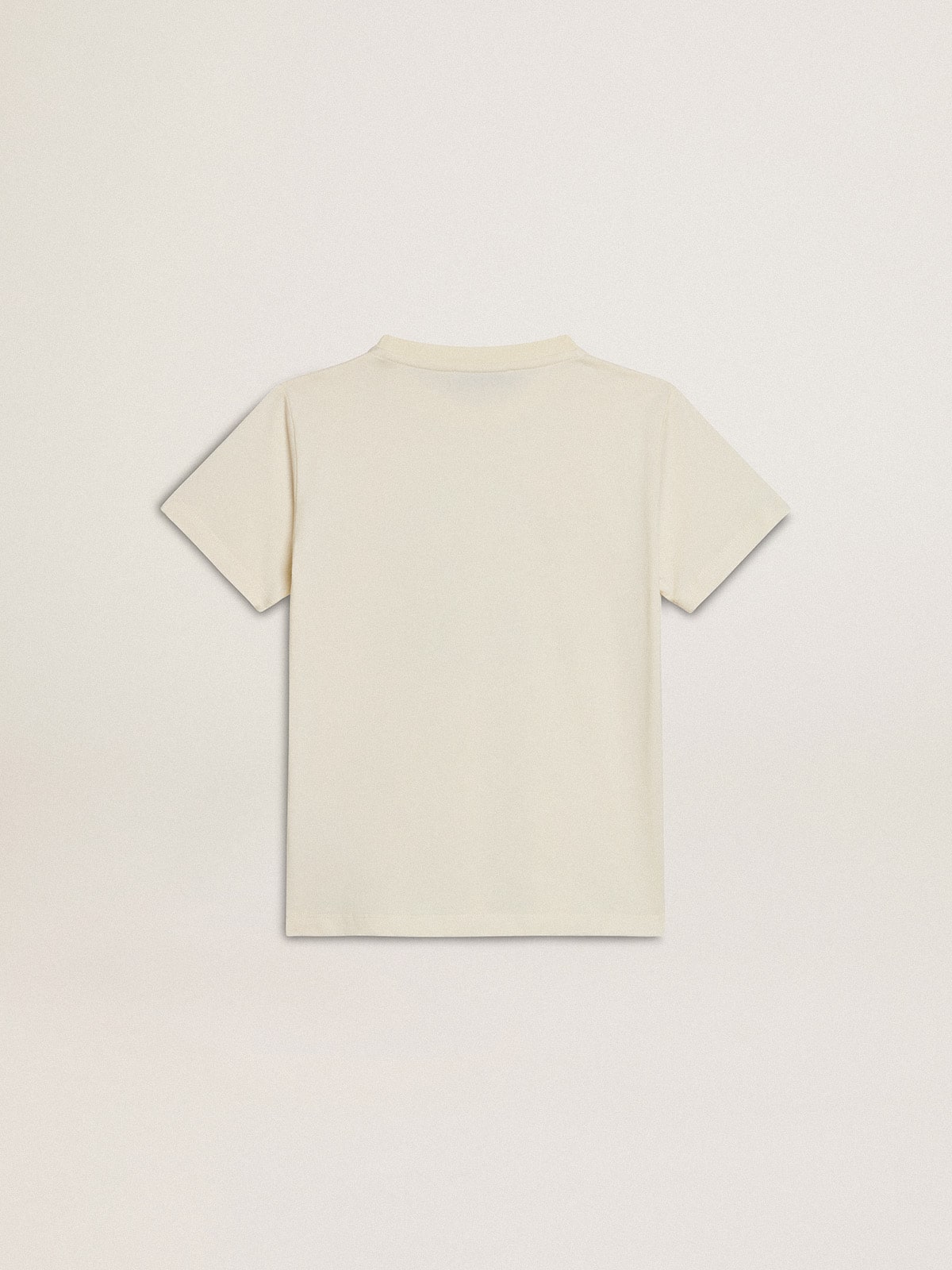 Boys' T-shirt in worn white with multicolor lettering| Golden Goose