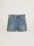 Girls' denim shorts with distressed finish| Golden Goose