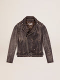 Men's black leather biker jacket| Golden Goose