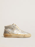 Women's Mid Star in silver metallic leather with ivory star| Golden Goose