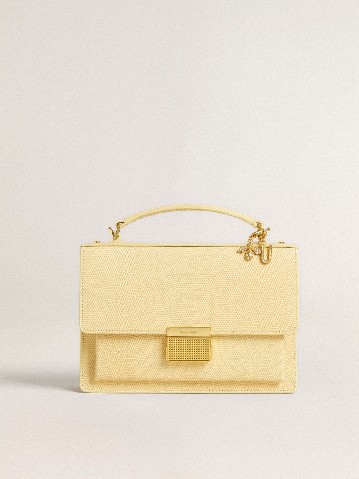 Letter U charm in gold-colored brass with crystals| Golden Goose
