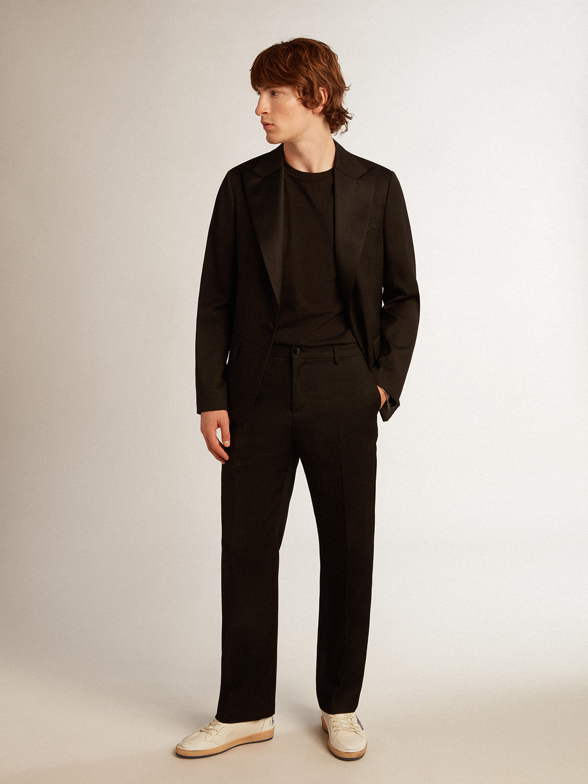 Men's tuxedo jacket in black wool gabardine| Golden Goose