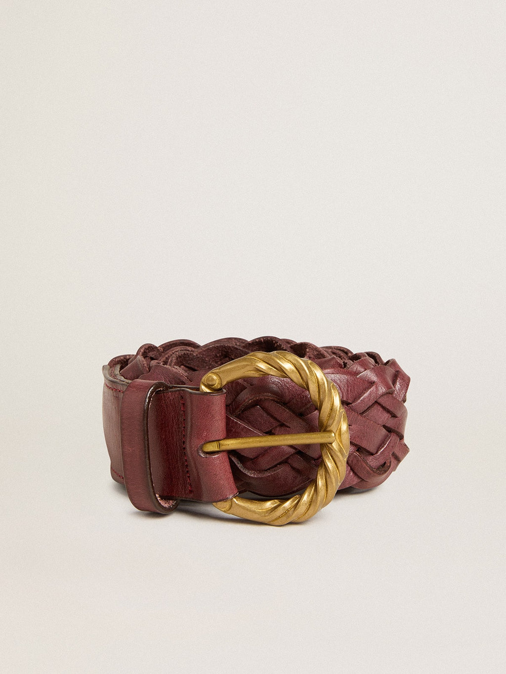 Women's burgundy woven leather belt| Golden Goose