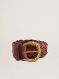 Women's burgundy woven leather belt| Golden Goose