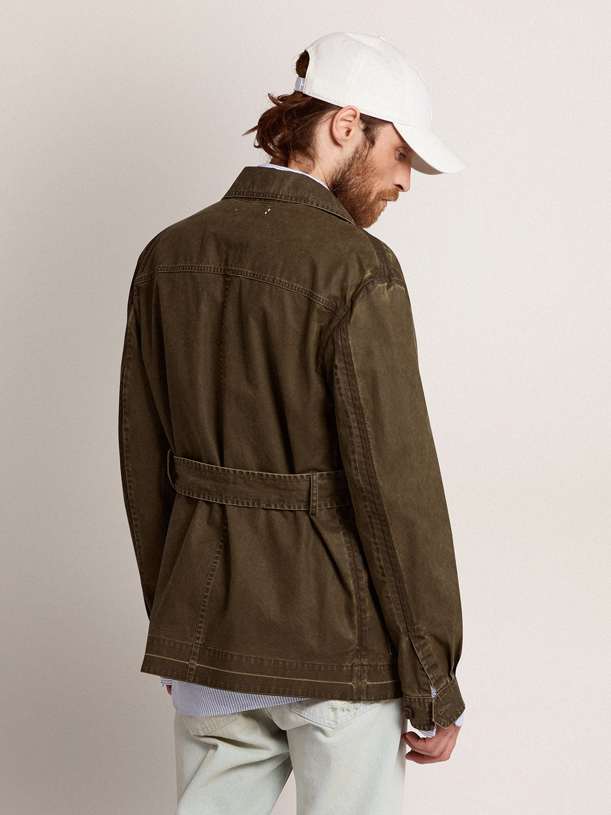Men's safari jacket in military green canvas| Golden Goose