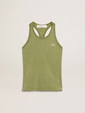 Pesto-green tank top with white lettering on the front| Golden Goose
